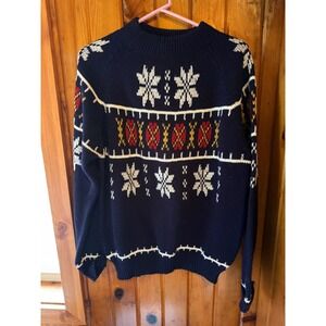 Vintage JCPenney Snowflake Fair Isle Sweater Acrylic Knit‎ Blue Large